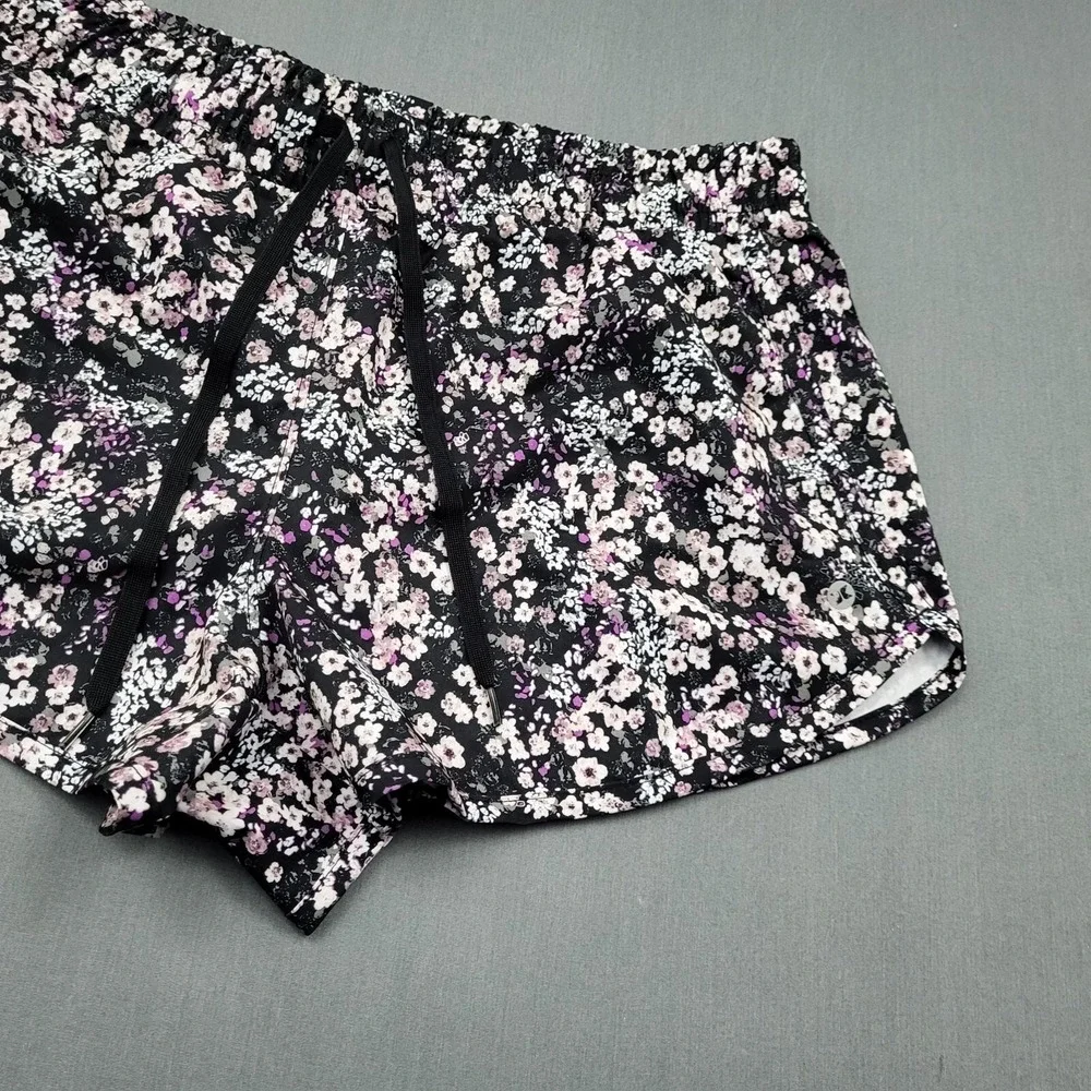 RBX‎ Womens Floral Active Shorts Black Purple White Size Medium Drawstring Liner